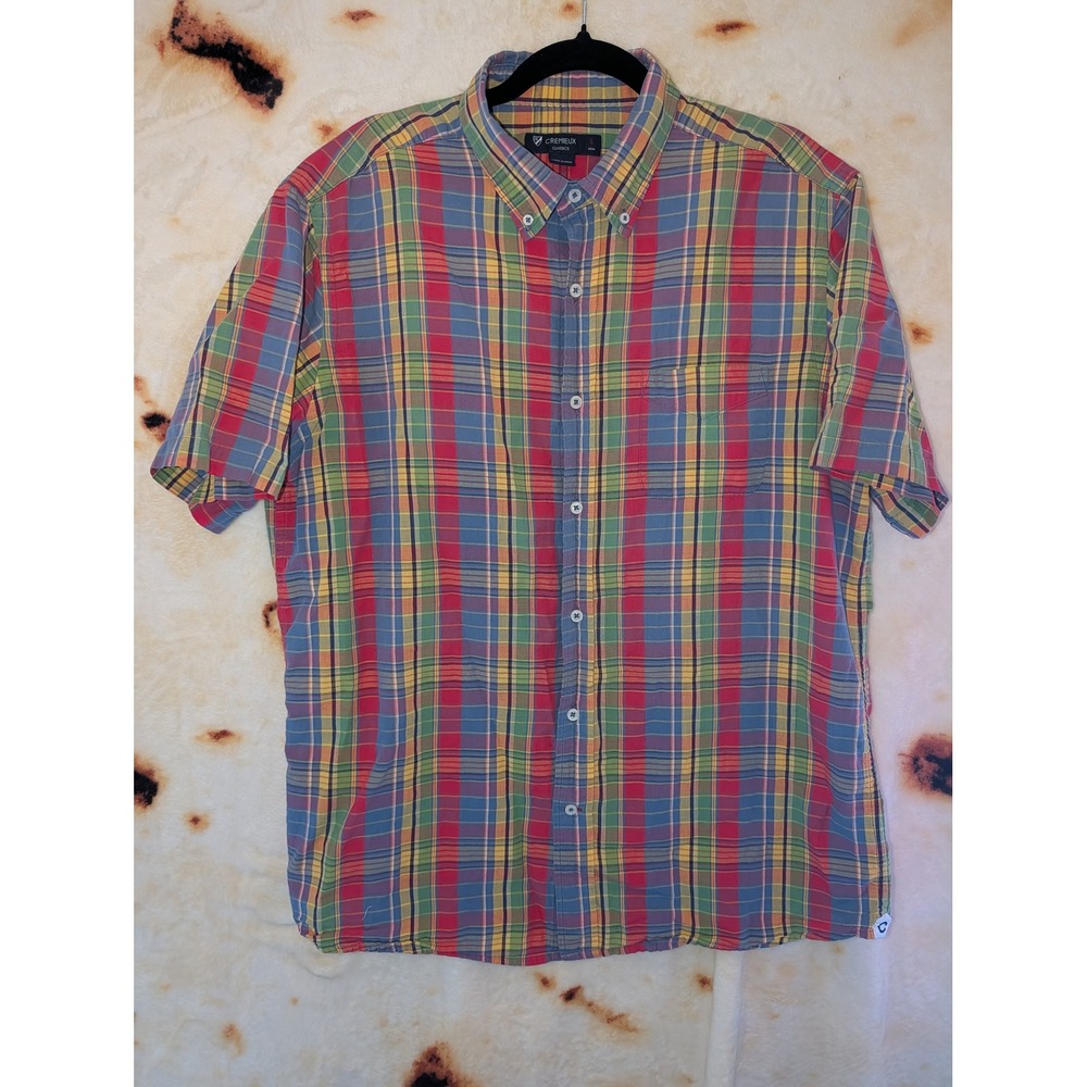 Cremieux Shirt Mens Large Multicolor Plaid Short Sleeve Cotton Button Down Top